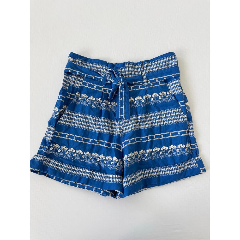Agua Bendita Adisson Vessel 100% Cotton Shorts Summer Blue Embroidered Sz S NWT